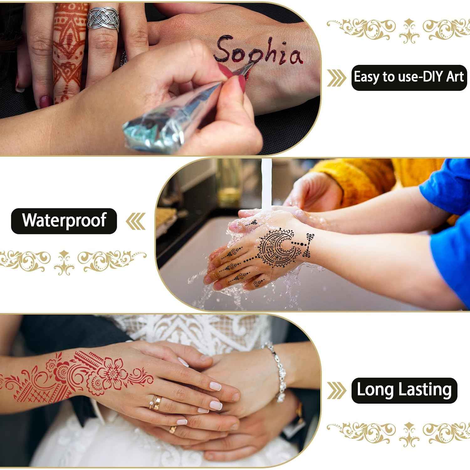 Pro Tattoo Stencil Kit: 4 Inks (2 Blk/1 Mrn/1 Red) with Brush & Gloves | Easy DIY Temporary Body Art for Adults, Kids & Parties - Yopela