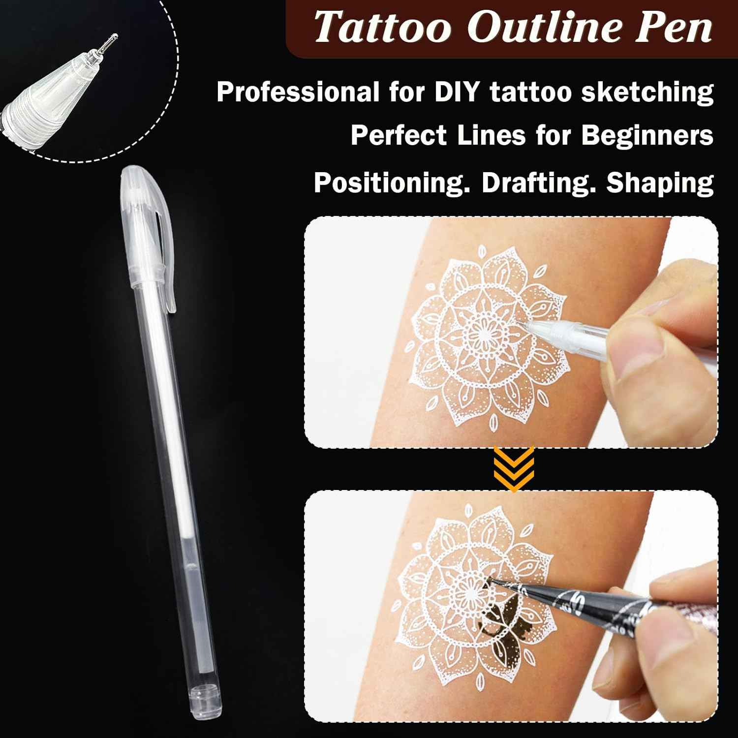Temporary Tattoos Kit - 3 Brown Tattoo Cones, 4 Reusable Templates, and 1 Outline Pen for DIY Waterproof Body Art for Men and Women - Yopela