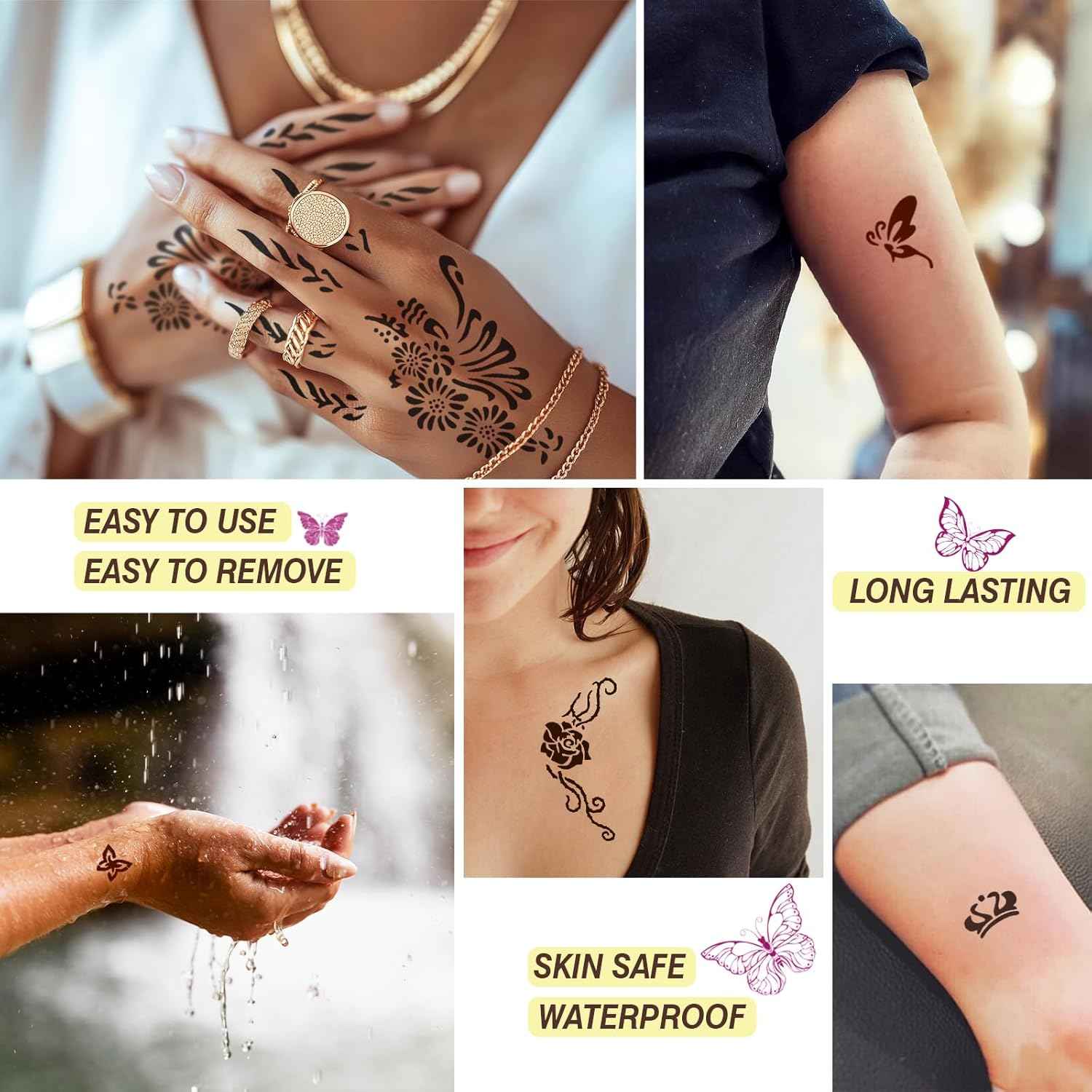 126 PCS Temporary Tattoos Kit with 6 Pcs 2 Color Ink and Gloves for Body Art DIY - Yopela