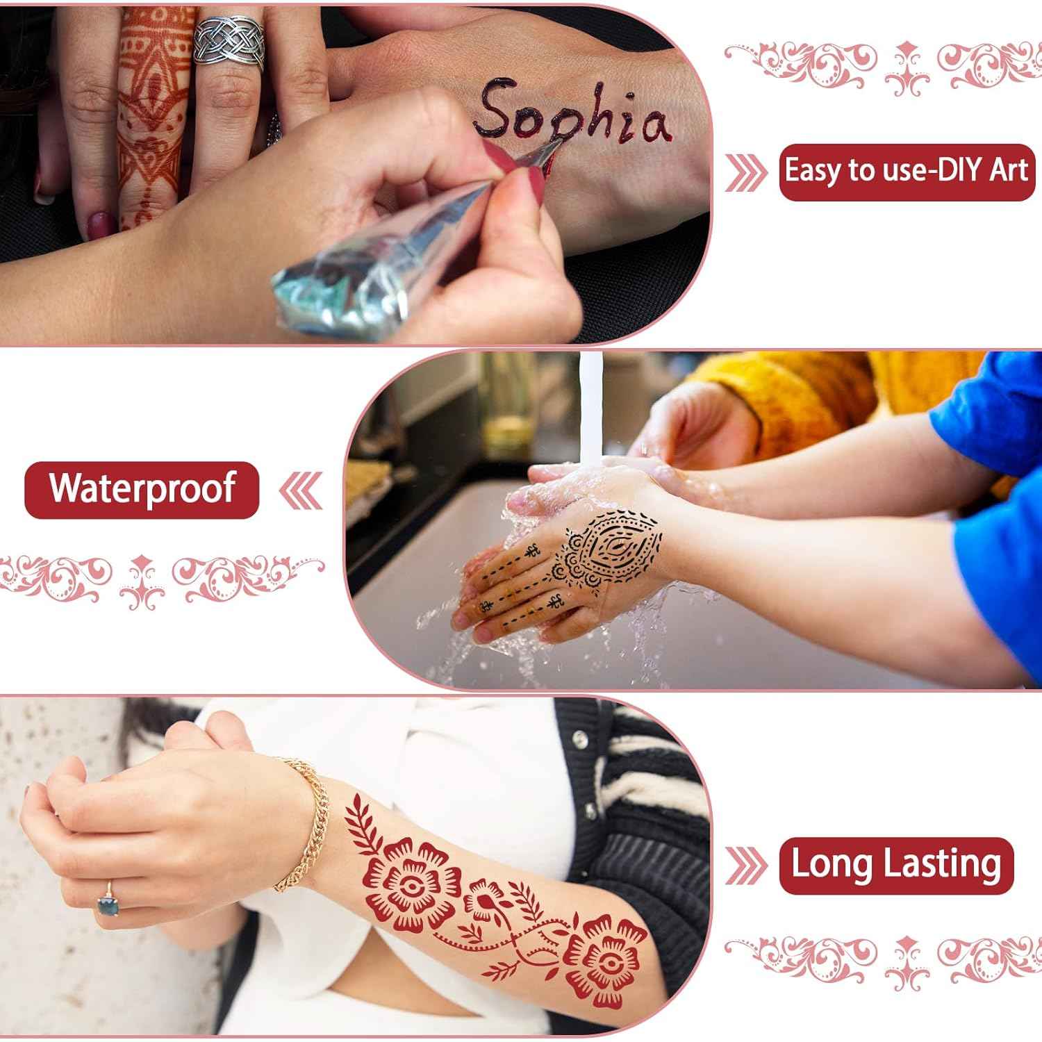 Tattoo Stencil Kit - 4 Transfer Inks, Brush & Gloves for Professional DIY Temporary Body Art. For Parties, Adults & Kids - Yopela