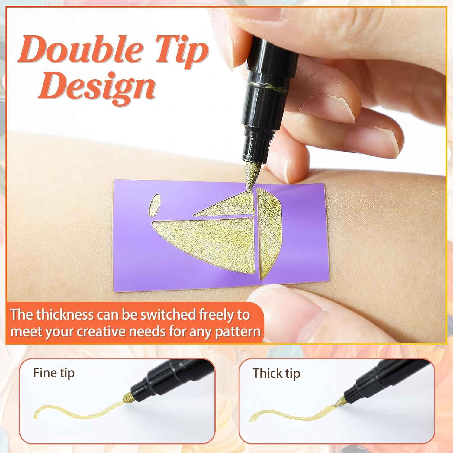 Temporary Tattoo Markers for Skin,Dual-End 16 Count Tattoo Pens(9 Classic/7 Matte Colors)+ 100 Stencils,Body Markers Art for Adults and Kids, Cosmetic-Grade
