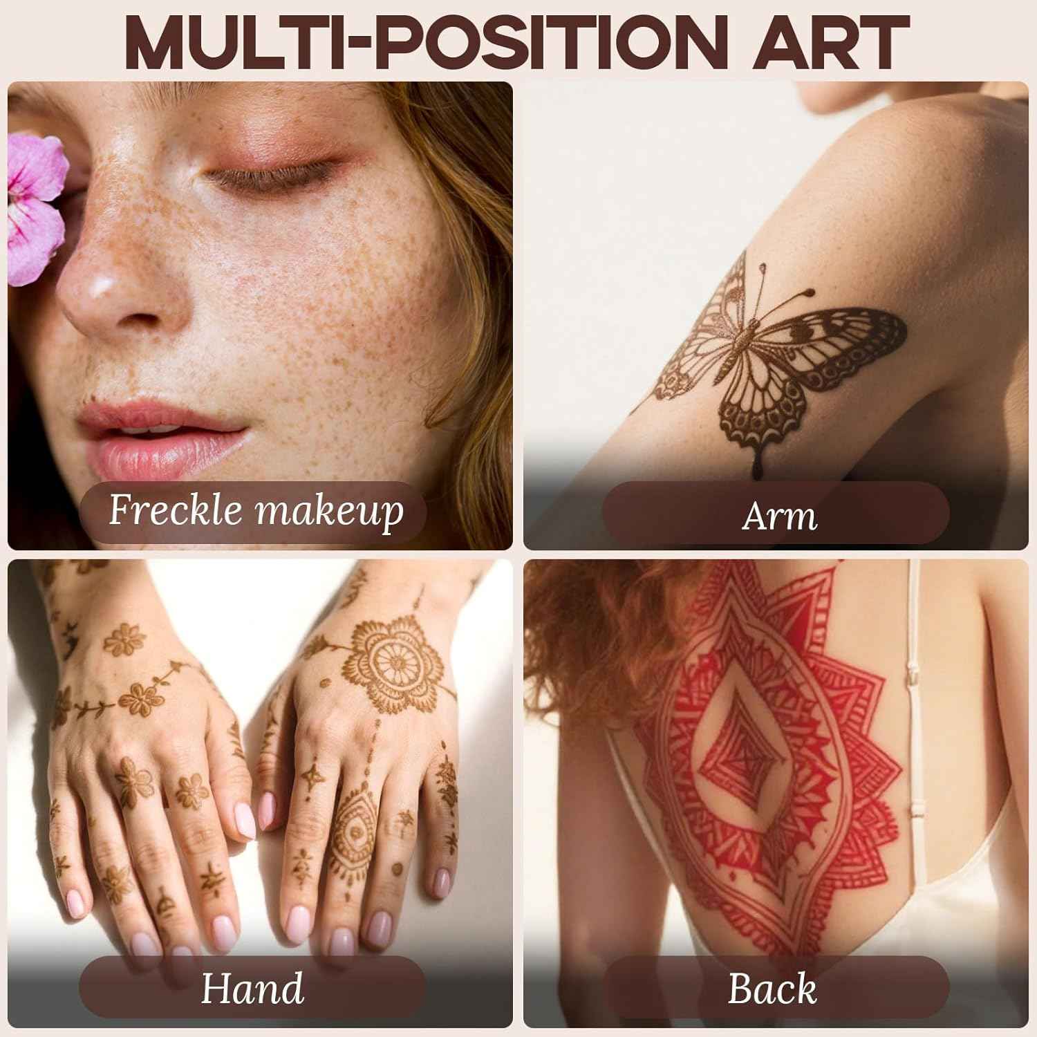 Pro Tattoo Stencil Kit: 10 Design Sheets + 6 Inks (Blk/Brn/Red) with Brush & Swabs | DIY Temporary Body Art for Adults & Kids - Yopela
