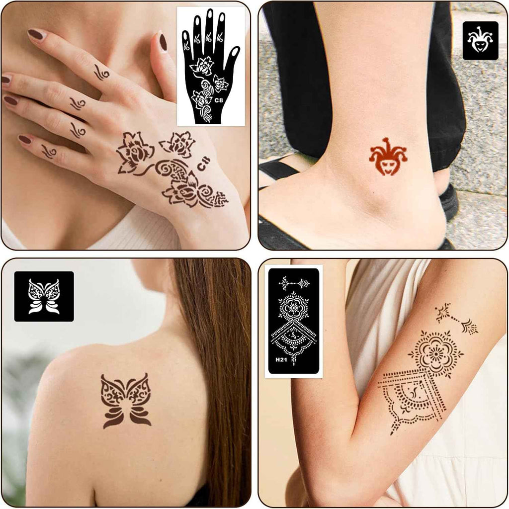 Henna Tattoo Stencils Kit 18 Sheets,Henna Stencils for Hands Temporary Tattoo Stickers for Women and Girls Face Paint Body Art