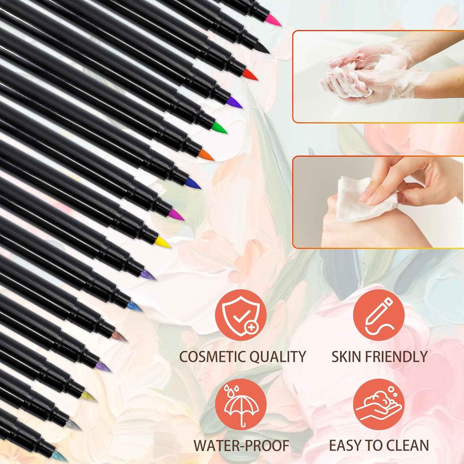 Temporary Tattoo Markers for Skin,Dual-End 16 Count Tattoo Pens(9 Classic/7 Matte Colors)+ 100 Stencils,Body Markers Art for Adults and Kids, Cosmetic-Grade