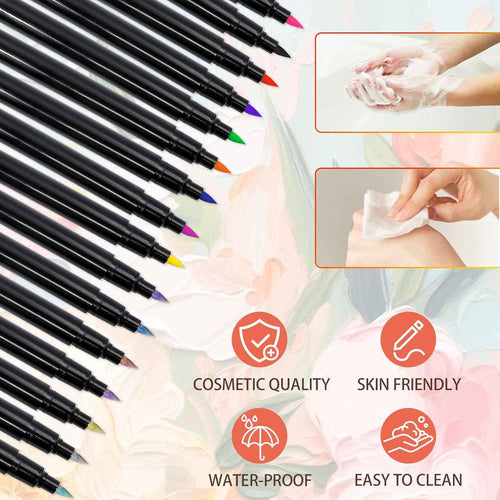 Temporary Tattoo Markers for Skin,Dual-End 16 Count Tattoo Pens(9 Classic/7 Matte Colors)+ 100 Stencils,Body Markers Art for Adults and Kids, Cosmetic-Grade