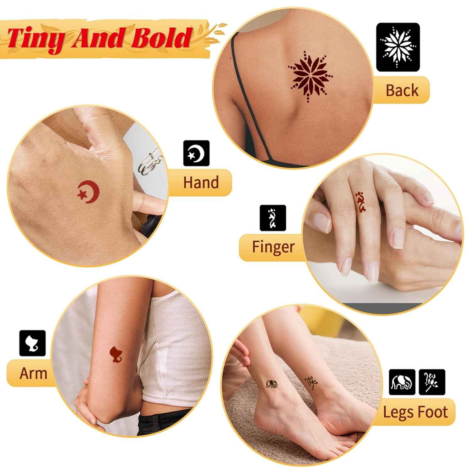 Temporary Tattoo Stencil Kit - 10 Large Hand & Arm Design Sheets & 6 Color Inks for Professional, Non-Toxic DIY Body Art for Adults & Kids - Yopela