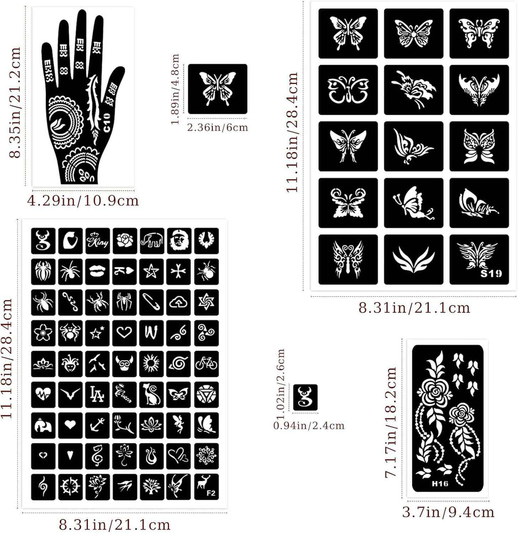 Henna Tattoo Stencils Kit 18 Sheets,Henna Stencils for Hands Temporary Tattoo Stickers for Women and Girls Face Paint Body Art