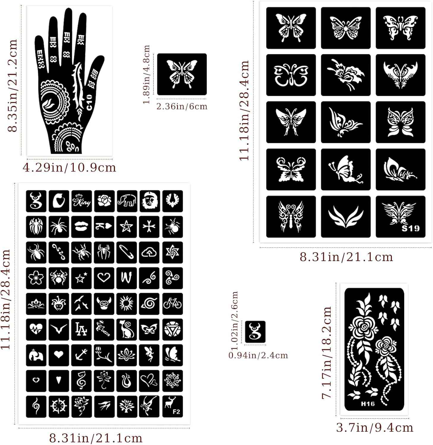 Henna Tattoo Stencils Kit 18 Sheets,Henna Stencils for Hands Temporary Tattoo Stickers for Women and Girls Face Paint Body Art