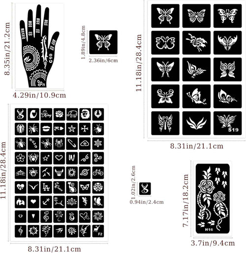 Henna Tattoo Stencils Kit 18 Sheets,Henna Stencils for Hands Temporary Tattoo Stickers for Women and Girls Face Paint Body Art