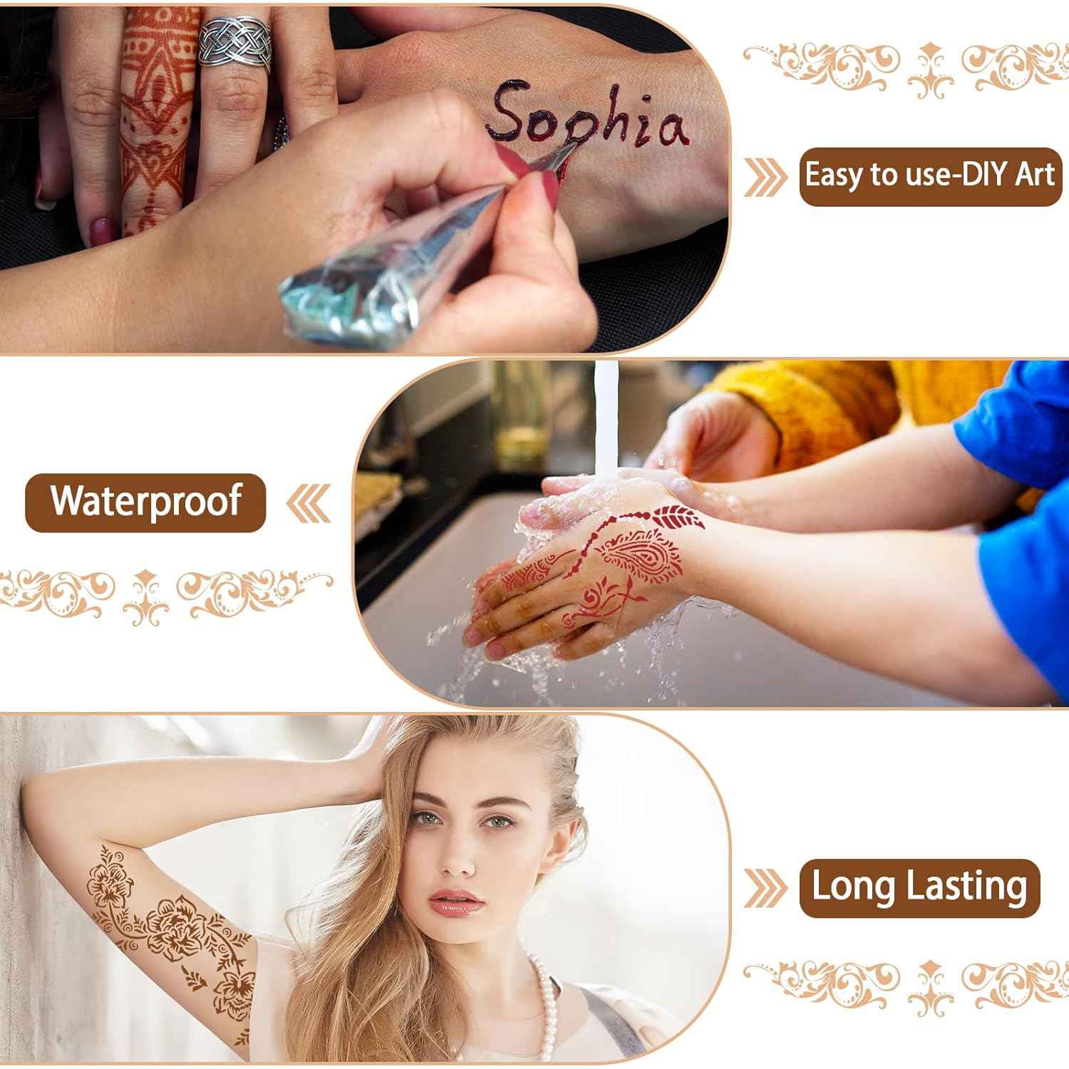 Tattoo Stencil Kit - 4 Transfer Inks, Brush & Gloves for Professional DIY Temporary Body Art. For Adults, Kids & Beginners - Yopela