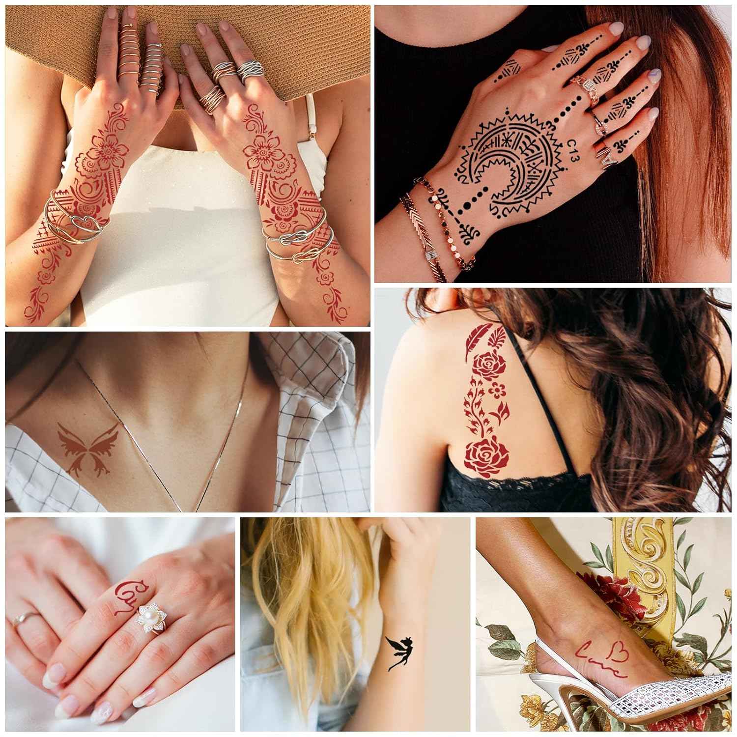Pro Tattoo Stencil Kit: 4 Inks (2 Blk/1 Mrn/1 Red) with Brush & Gloves | Easy DIY Temporary Body Art for Adults, Kids & Parties - Yopela
