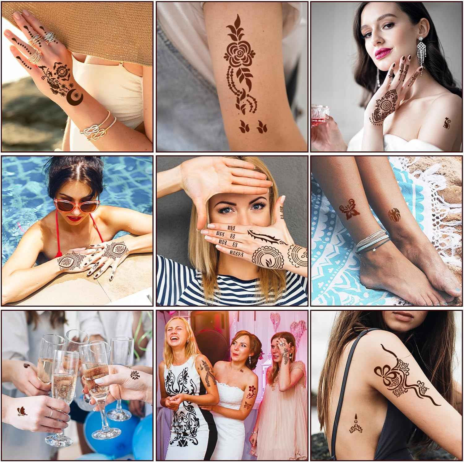 Henna Tattoo Stencils Kit 18 Sheets,Henna Stencils for Hands Temporary Tattoo Stickers for Women and Girls Face Paint Body Art