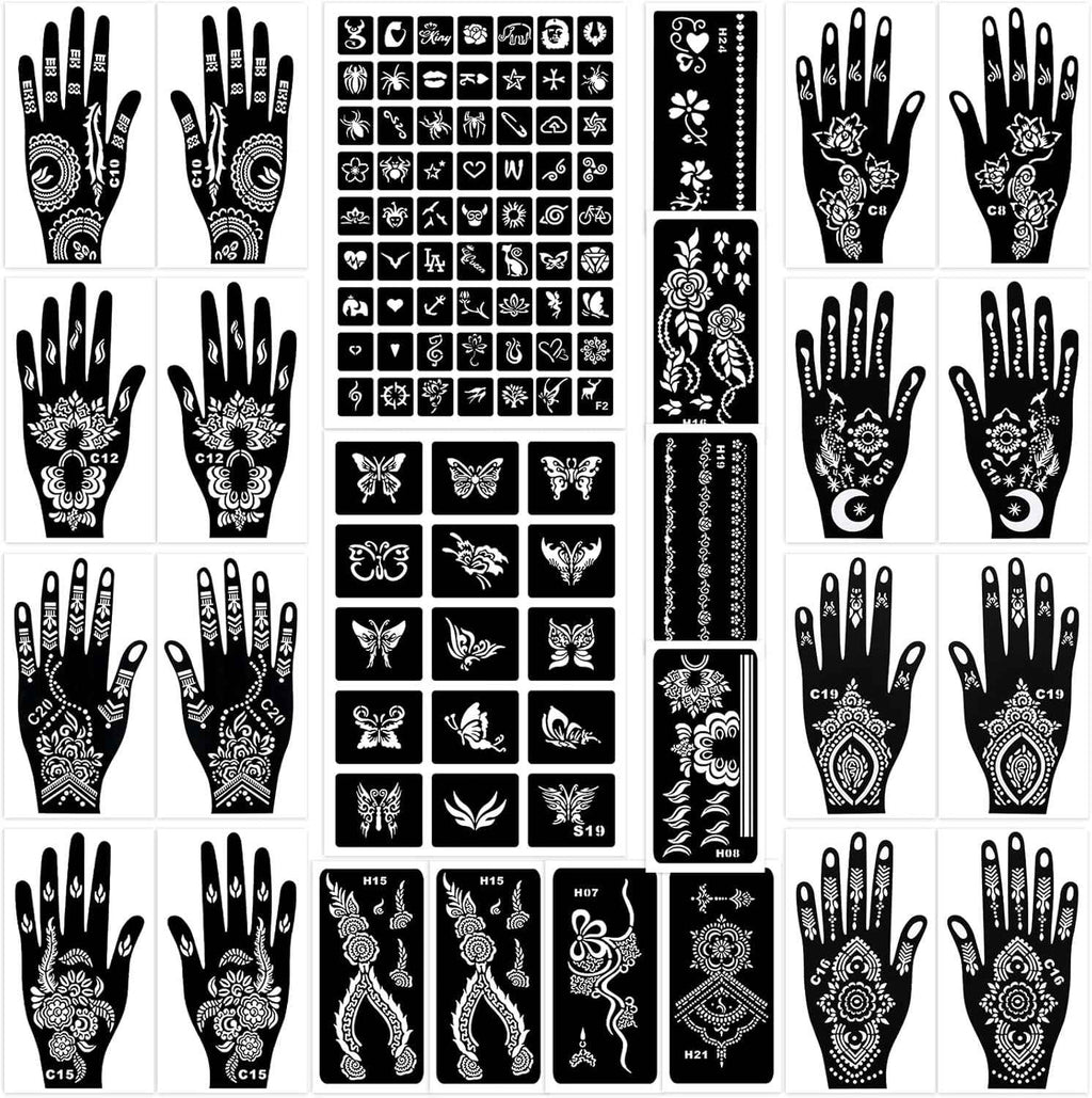 Henna Tattoo Stencils Kit 18 Sheets,Henna Stencils for Hands Temporary Tattoo Stickers for Women and Girls Face Paint Body Art