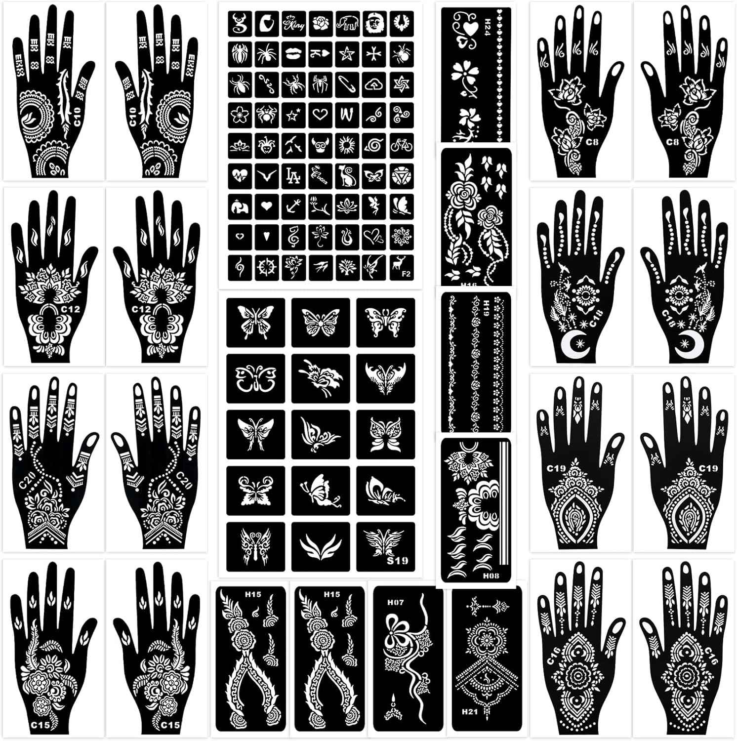 Henna Tattoo Stencils Kit 18 Sheets,Henna Stencils for Hands Temporary Tattoo Stickers for Women and Girls Face Paint Body Art