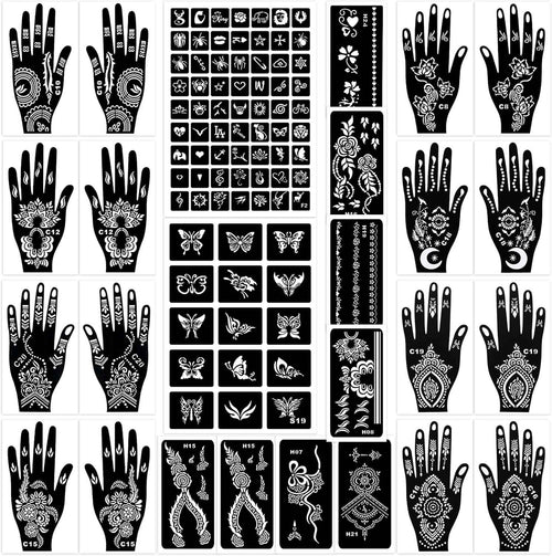 Henna Tattoo Stencils Kit 18 Sheets,Henna Stencils for Hands Temporary Tattoo Stickers for Women and Girls Face Paint Body Art