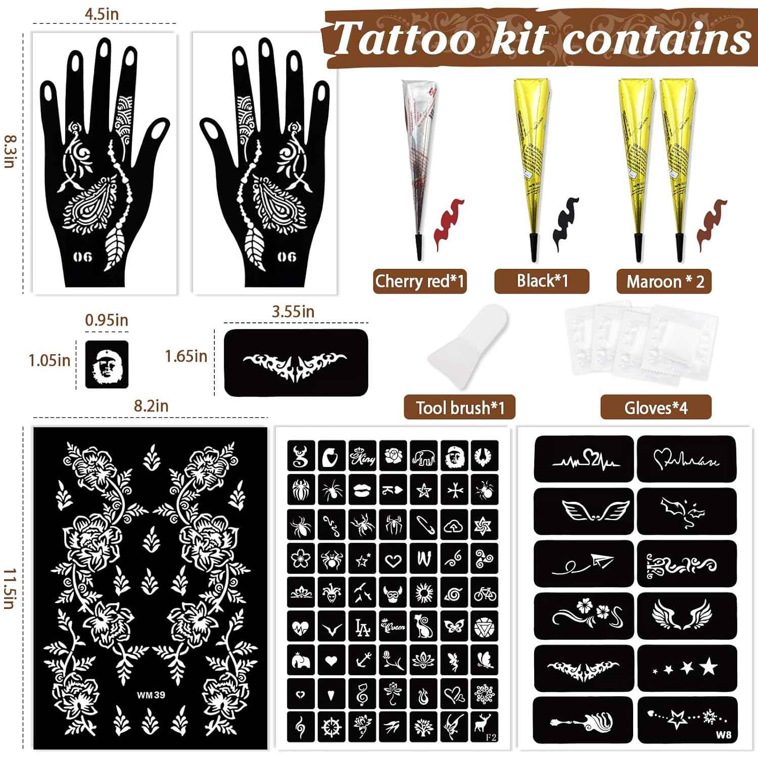 Tattoo Stencil Kit - 4 Transfer Inks, Brush & Gloves for Professional DIY Temporary Body Art. For Adults, Kids & Beginners - Yopela