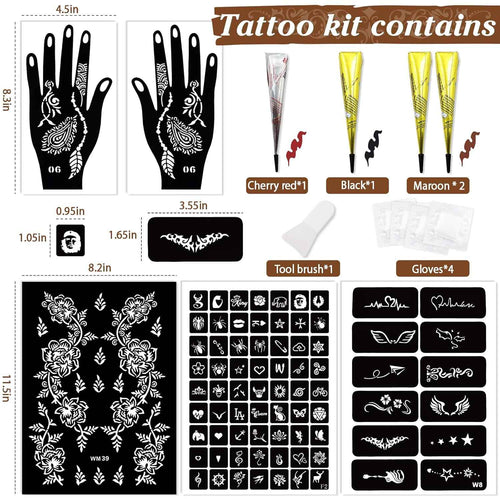 Tattoo Stencil Kit - 4 Transfer Inks, Brush & Gloves for Professional DIY Temporary Body Art. For Adults, Kids & Beginners - Yopela