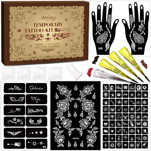 Tattoo Stencil Kit - 4 Transfer Inks, Brush & Gloves for Professional DIY Temporary Body Art. For Adults, Kids & Beginners - Yopela