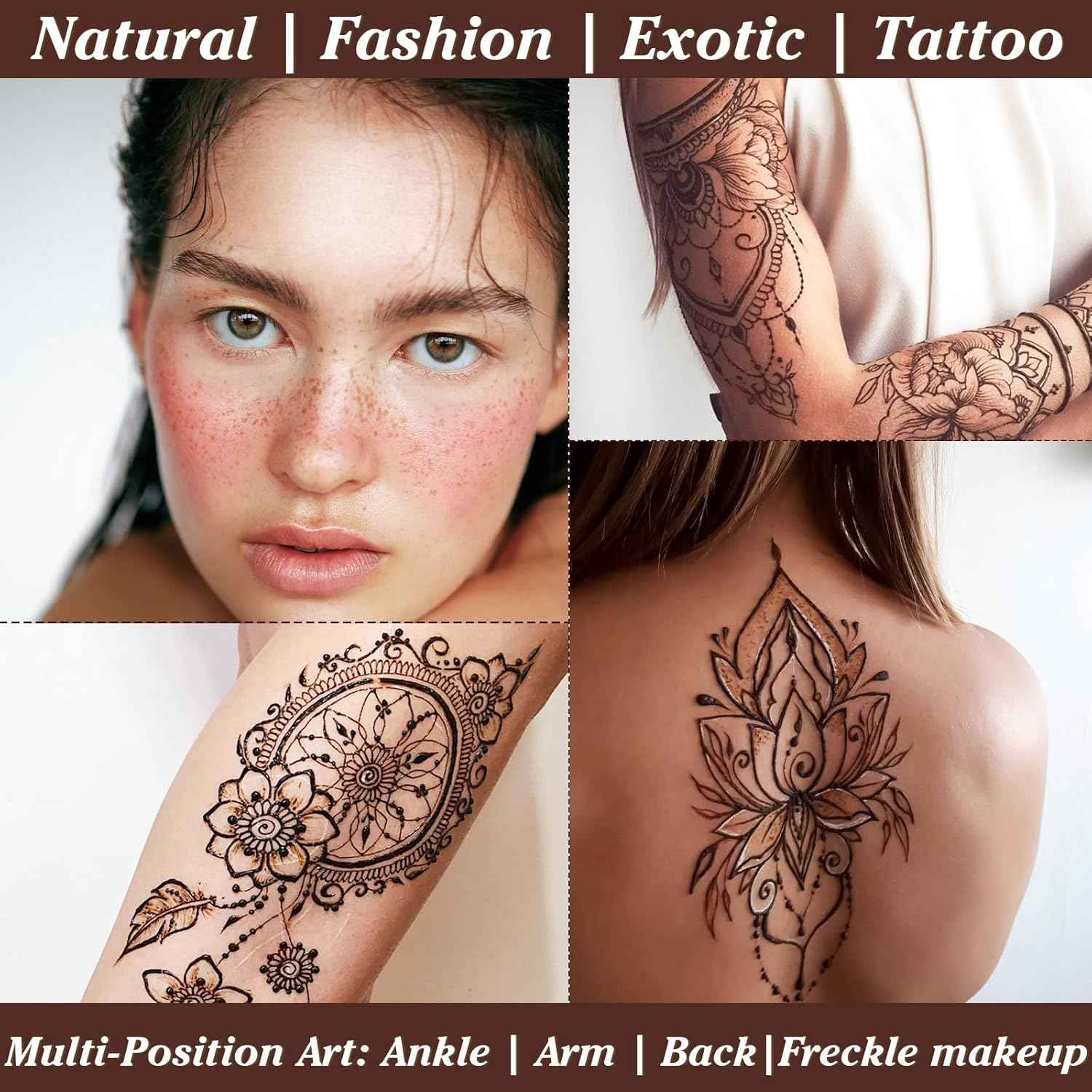 Temporary Tattoos Kit - 3 Brown Tattoo Cones, 4 Reusable Templates, and 1 Outline Pen for DIY Waterproof Body Art for Men and Women - Yopela
