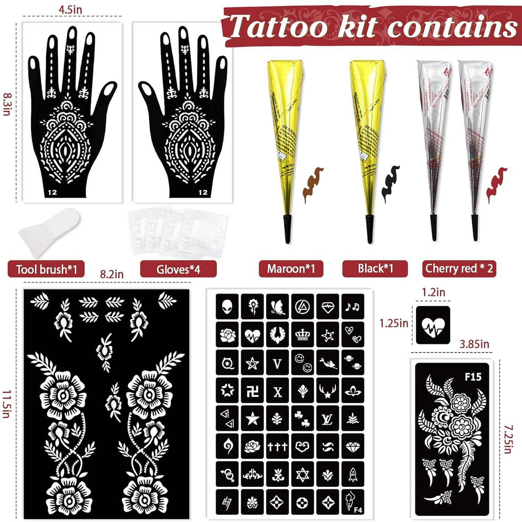 Tattoo Stencil Kit - 4 Transfer Inks, Brush & Gloves for Professional DIY Temporary Body Art. For Parties, Adults & Kids - Yopela